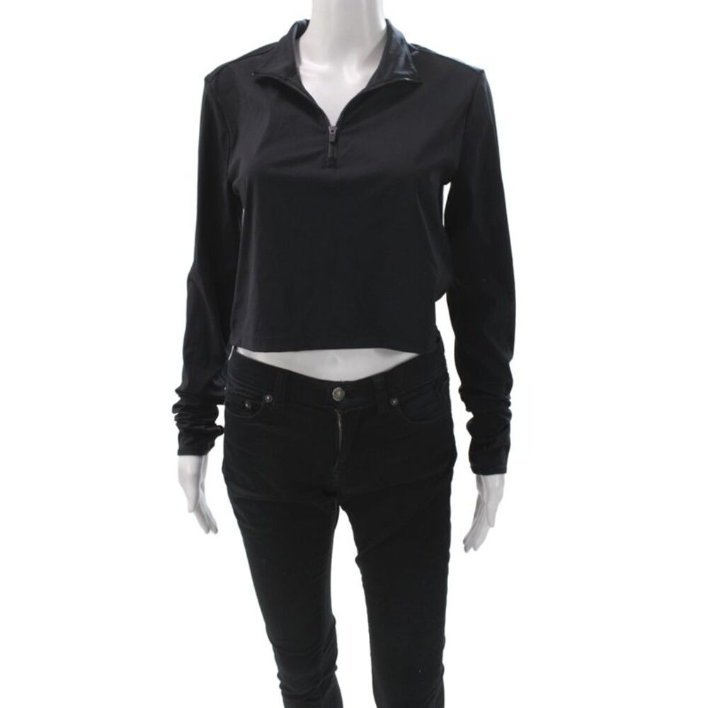All Access Women Cropped Casual Long Sleeve Black Zip Top Nylon Blend Size M